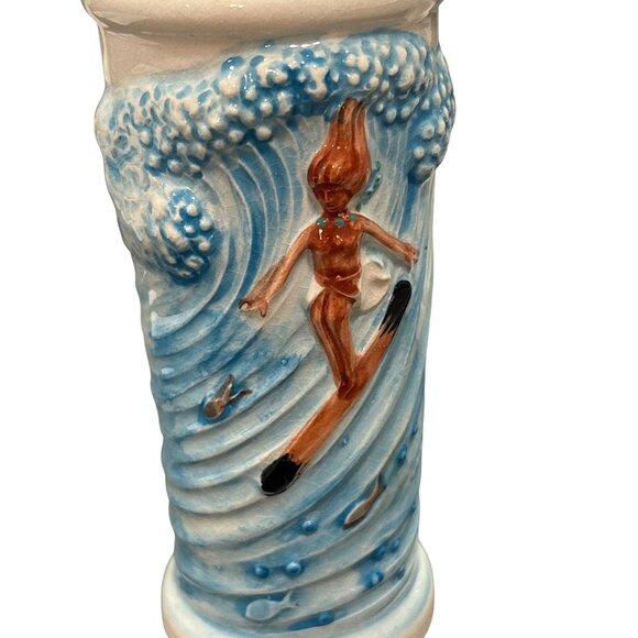 Vintage Ceramic Tiki Mug With Surfer Girl Design - Picture 3 of 4